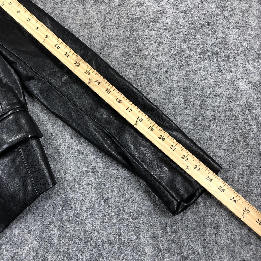 7 For All Mankind Blazer Womens M Black Faux Leather Double Breasted Military - Picture 11 of 15